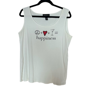 INC Women's Y2K White Ribbed Tank Top "Peace Love Martinis Happiness" Size 2X